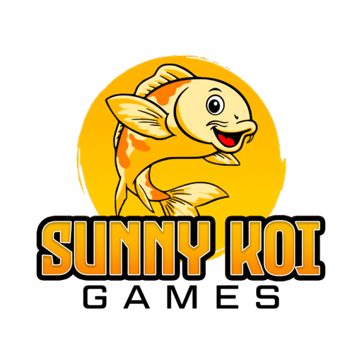 Sunny Koi Games logo a happy cartoon Koi fish